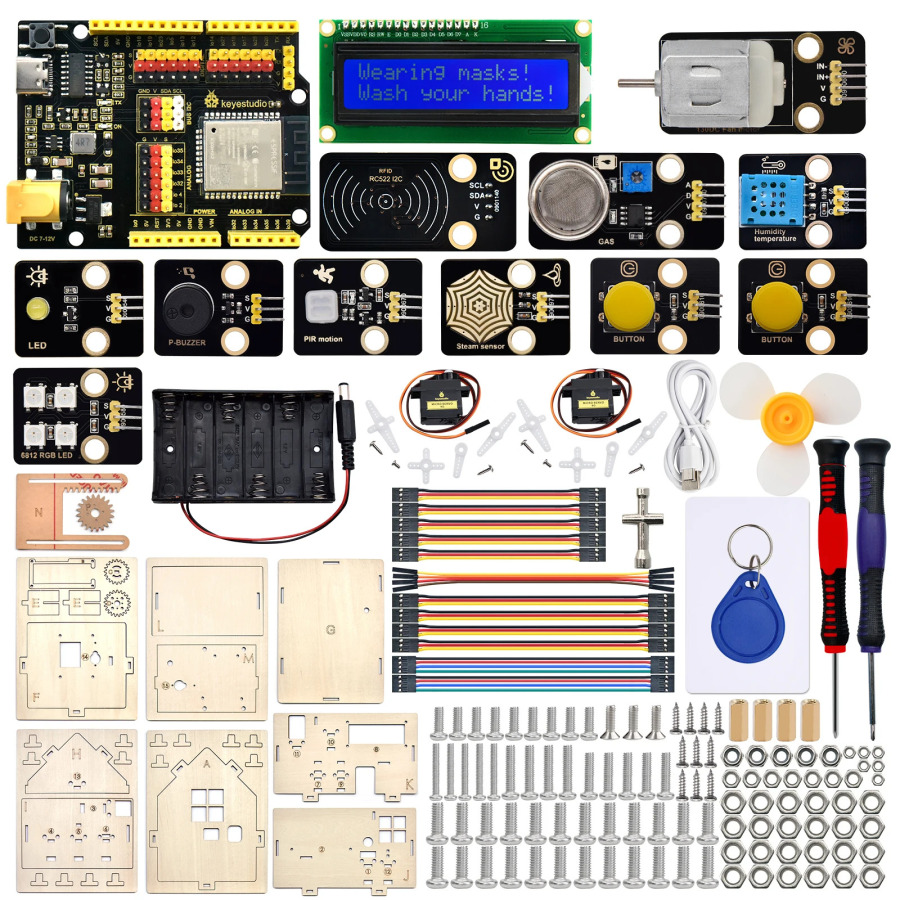   Полный стартовый набор Keyestudio для умного дома с поддержкой IoT для Arduino ESP32, образовательный набор STEM для программирования на MicroPython, электронный набор для самостоятельной сборки