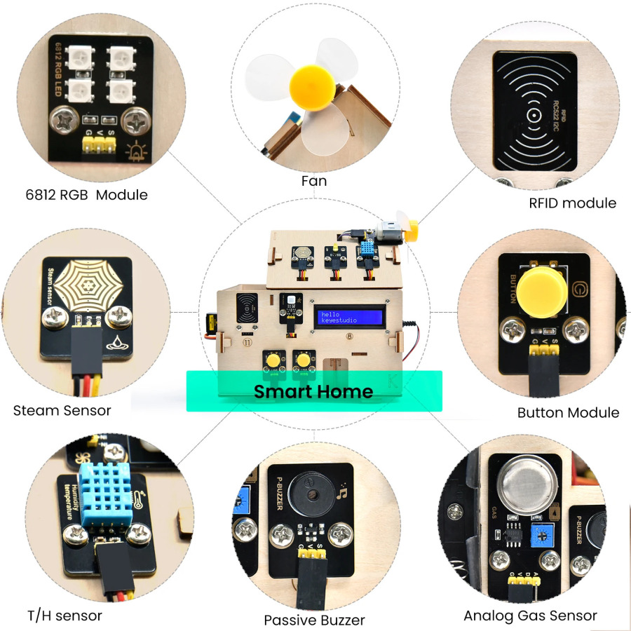   Полный стартовый набор Keyestudio для умного дома с поддержкой IoT для Arduino ESP32, образовательный набор STEM для программирования на MicroPython, электронный набор для самостоятельной сборки