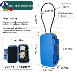 Portativ suv oʻtkazmaydigan tashqi seyf, plyaj simli seyflari, lager, minish, sport, suzish uchun yashirin parolli seyflar