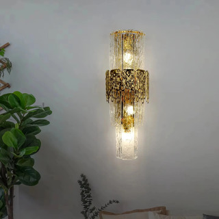 Yengil hashamatli uy LED devor chirogʻi Yashash xonasi dekorasi fonida televizor zinapoyasi yotoq xonasi orqasidagi italyan choyshab yonidagi shisha devor chiroqi