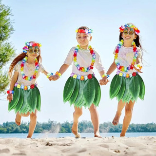 Gavayi partiyasi bezaklari sunʻiy tropik barglar Hula yubka Hibiscus gullari Bolalar uchun kattalar Boho Beach kostyumi Tugʻilgan kun sovgʻalari