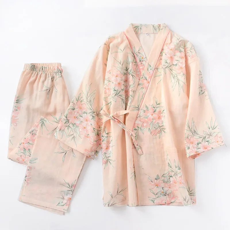 100% paxtadan tayyorlangan ayollar pijama kiyimi ayollar qisqa yengli kimono xalat toʻplamlari uzun shimlar pijama kostyumlari uy kiyimi Pijama Seda