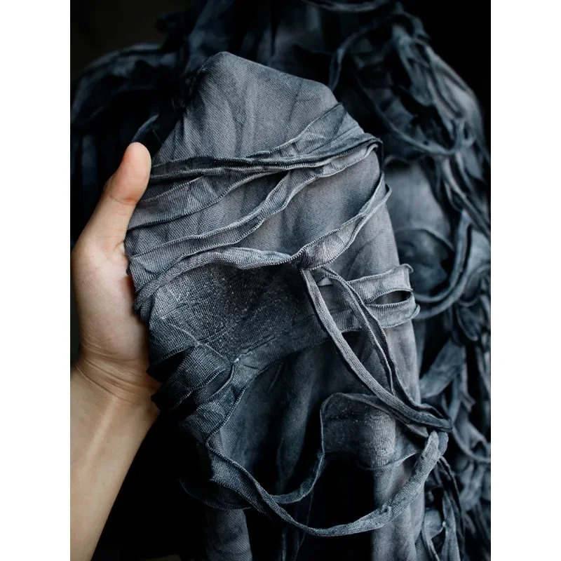 Серый, черный, серый, tie-dye, старое, татуированное, трехмерная текстура, Литературная и художественная винтажная хлопчатобумажная одежда Хань