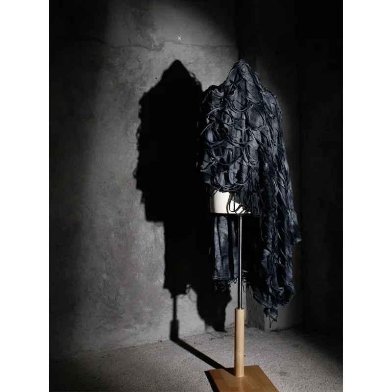 Серый, черный, серый, tie-dye, старое, татуированное, трехмерная текстура, Литературная и художественная винтажная хлопчатобумажная одежда Хань