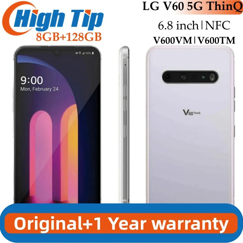Оригинальный разблокированный мобильный телефон LG V60 5G ThinQ V600TM V600VM 6,8 дюйма Android NFC SamrtPhone 8 ГБ ОЗУ 128 ГБ ПЗУ сотовый телефон