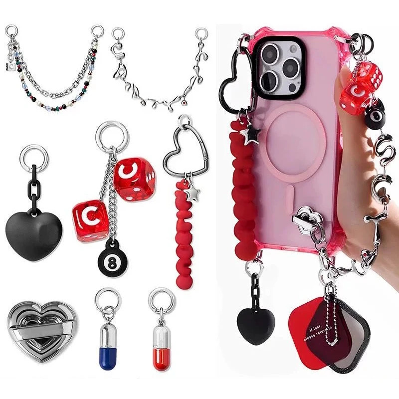 IPhone Galaxy korpusini bezash uchun DIY mobil telefon aksessuarlari ilgagili stiker telefon jozibasi lanyard marjon