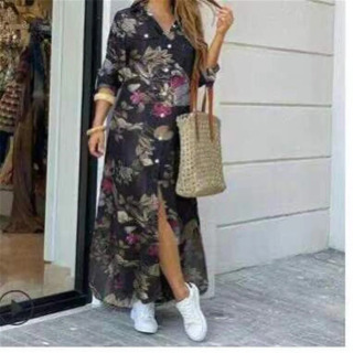 Ayollar liboslari 2026 yangi moda toʻplami sexy bir tugma uzun koʻylak boʻshashtiriladigan yoqa bahor kuzgi ayollar kiyimlari vestidos СЕРЫЙ L