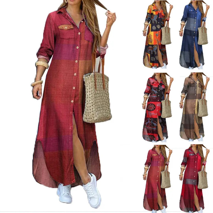 Ayollar liboslari 2026 yangi moda toʻplami sexy bir tugma uzun koʻylak boʻshashtiriladigan yoqa bahor kuzgi ayollar kiyimlari vestidos