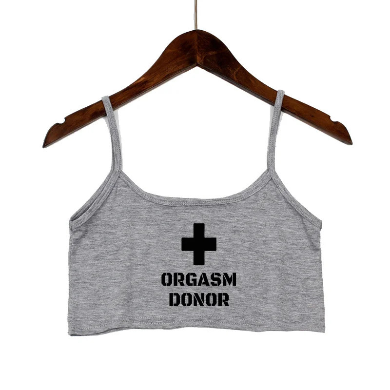 Женская одежда, сексуальные топы для женщин, модная майка ORGASM DONOR с буквенным принтом, сексуальные бесшовные майки без рукавов с открытой спиной