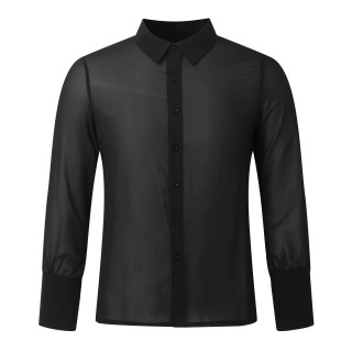 Erkaklar kiyimlari uzun yengli toʻrli shaffof seksi koʻylak Qattiq tugmali Vintage koʻcha kiyimi Retro partiyasi S-3XL