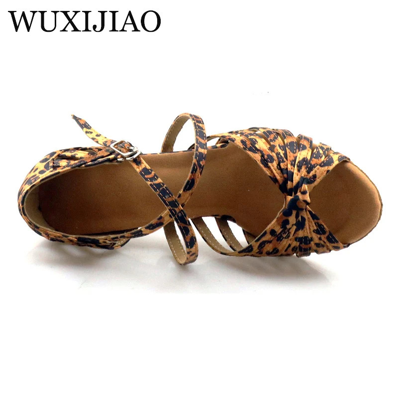 WUXIJIAO Классические туфли для латинских танцев с завязками, атласные танцевальные туфли с английским леопардовым принтом, танцевальная обувь для саша, танго