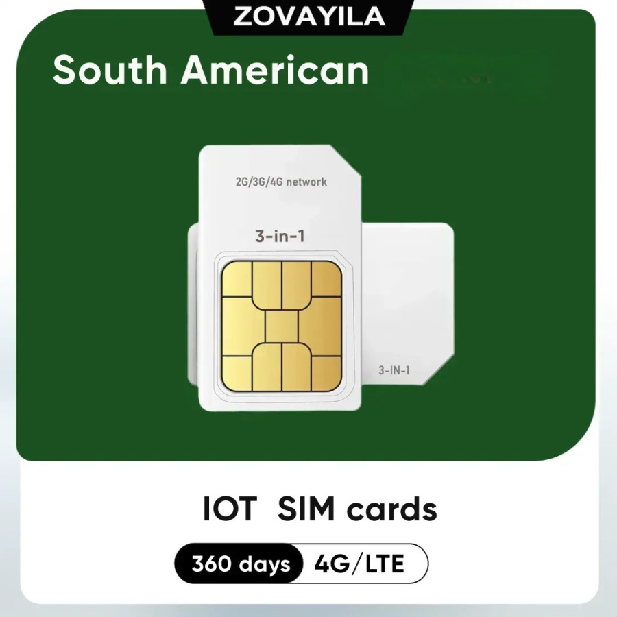 Разблокированная SIM-карта для устройств IoT, торговых автоматов, GPS-трекеров, беспроводных домофонов, Использование POS, Южная Америка, 4G LTE, 360 МБ