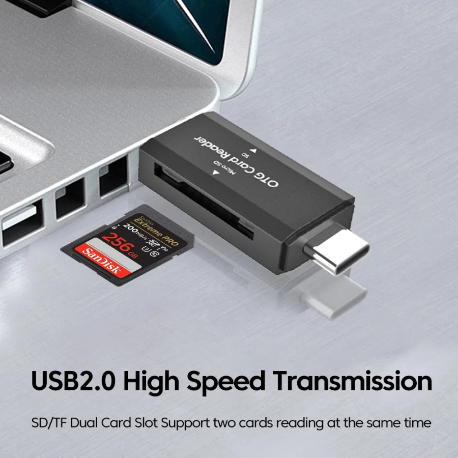 Устройство чтения карт памяти типа C SD TF 2 в 1 Устройство чтения карт USB 2.0 для ПК Аксессуары для ноутбуков Высокоскоростное устройство чтения смарт-карт памяти Адаптер SD-карты